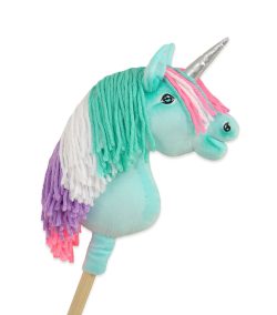 Einhorn Mint, bunte Mähne, Silber — Einhorn-Steckenpferd von Galoppherz
