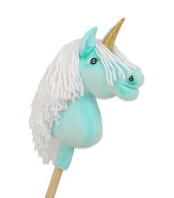 Einhorn Mint, weiße Mähne, Gold — Einhorn-Steckenpferd von Galoppherz