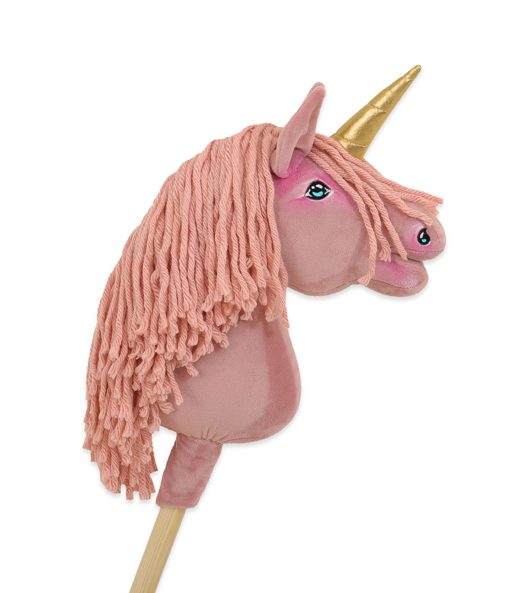Einhorn Pastellrosa, rosa Mähne, Gold — Einhorn-Steckenpferd von Galoppherz