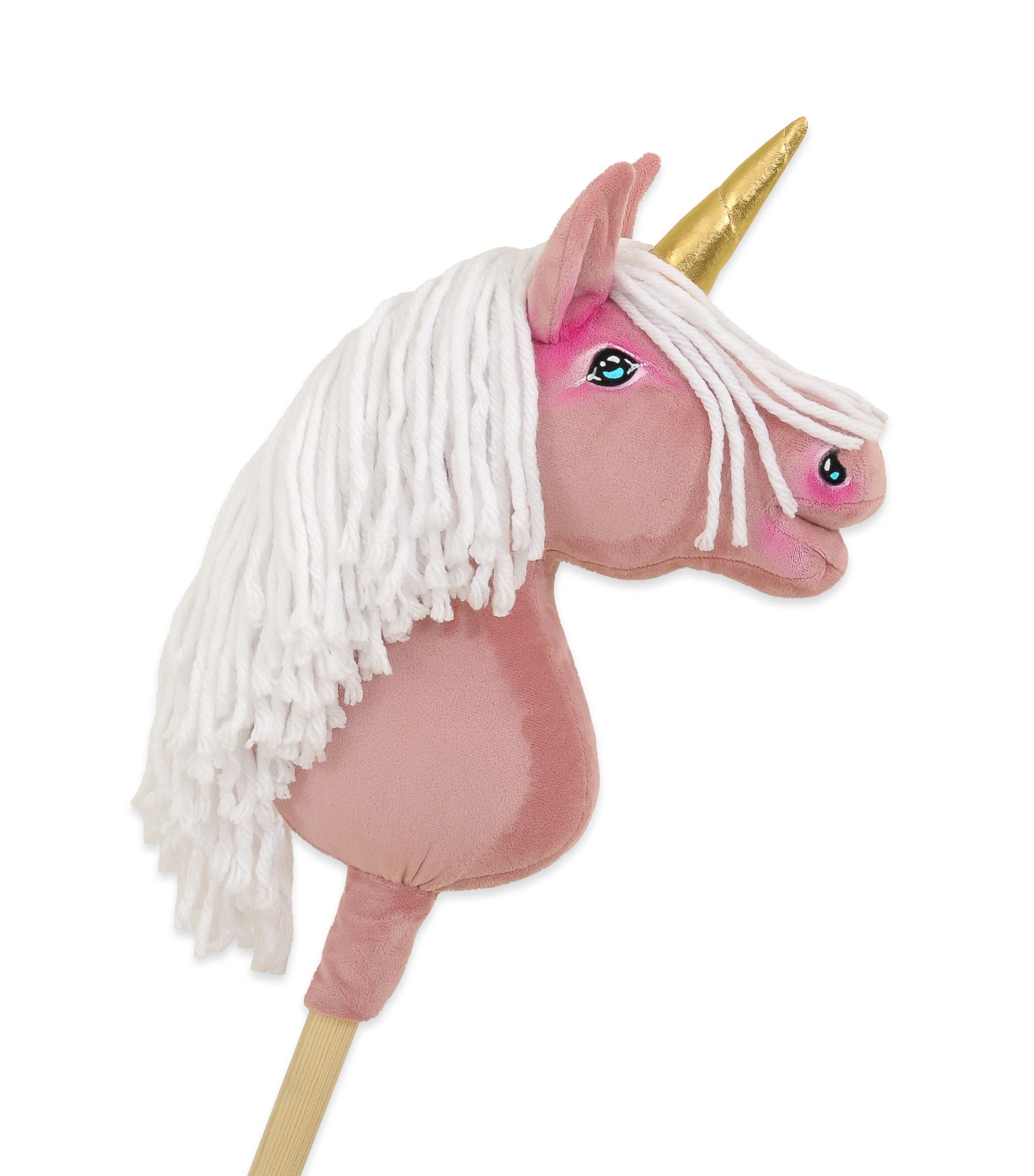 Einhorn Pastellrosa, weiße Mähne, Gold — Einhorn-Steckenpferd von Galoppherz