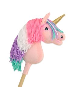 Einhorn Rosa, bunte Mähne, Gold — Einhorn-Steckenpferd von Galoppherz