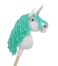Einhorn Weiß, Mint Mähne, Silber — Einhorn-Steckenpferd von Galoppherz