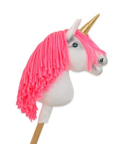 Einhorn Weiß, neonpinke Mähne, Gold — Einhorn-Steckenpferd von Galoppherz