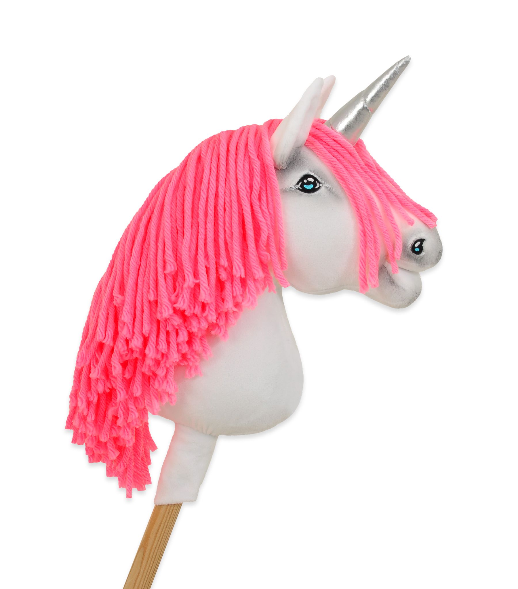 Einhorn Weiß, neonpinke Mähne, Silber — Einhorn-Steckenpferd von Galoppherz