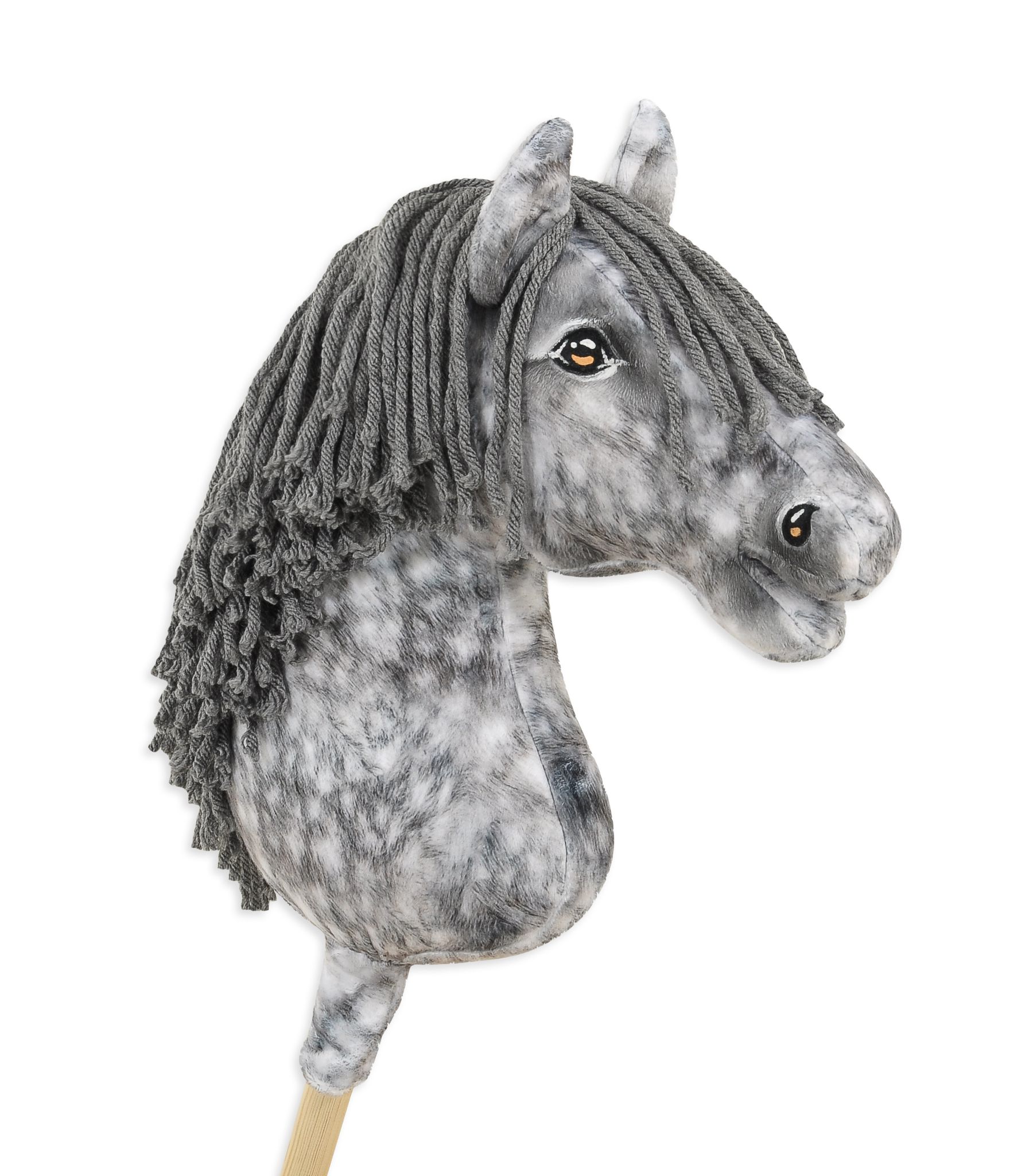 Hobby Horse Apfelschimmel mit grauer Mähne — handgenähtes Steckenpferd