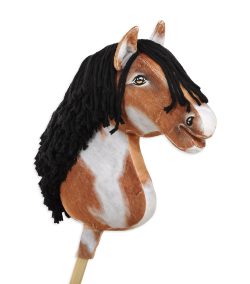 Hobby Horse Schecke mit schwarzer Mähne — handgenähtes Steckenpferd