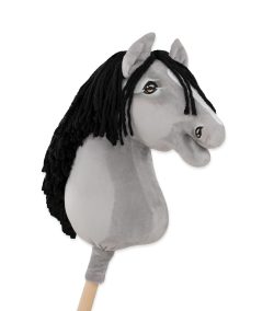 Hobby Horse Schimmel mit schwarzer Mähne — handgenähtes Steckenpferd