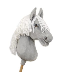 Hobby Horse Schimmel mit weißer Mähne — handgenähtes Steckenpferd
